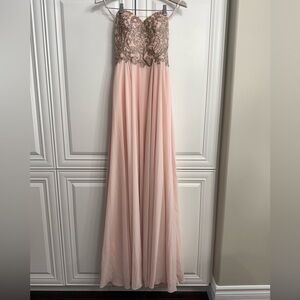 NWT Size 4 Strapless Chiffon Prom Gown Gold Embroidery Rhinestones Lace Up Back